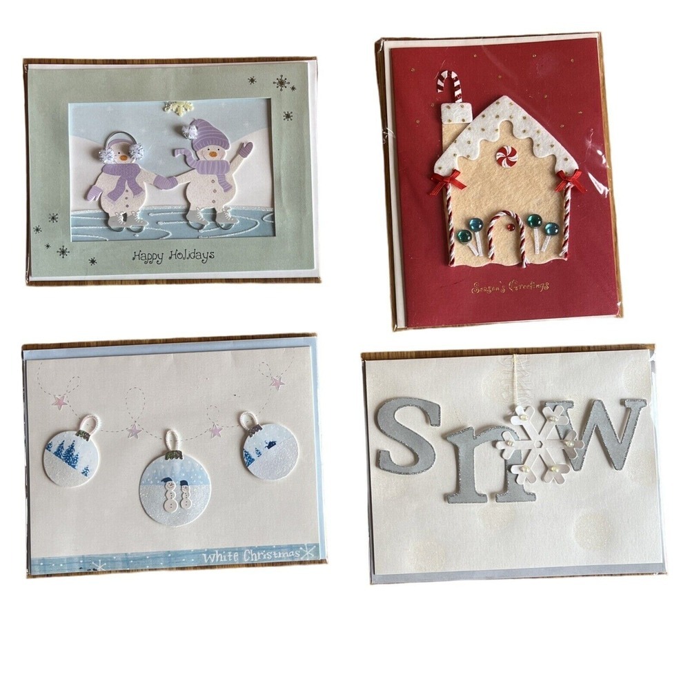 Burgoyne Fine Greeting Cards Holiday Christmas Card Sealed‎ Santa Ornaments Snow